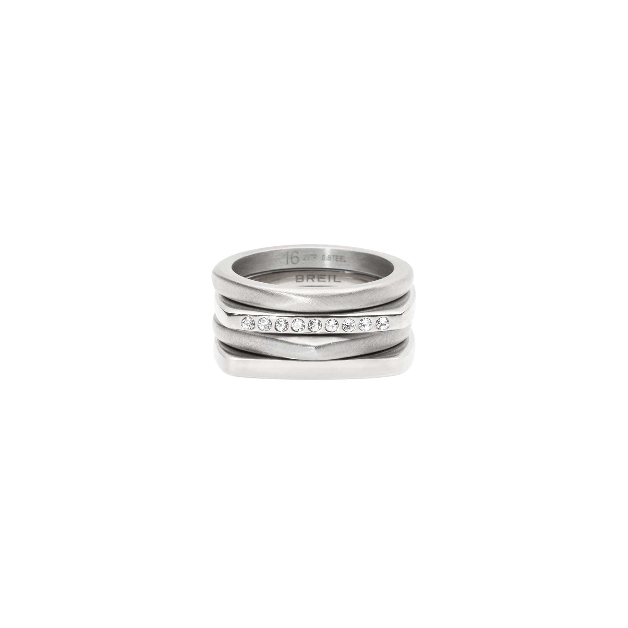 Breil, Collezione New Tetra, Set di 4 Anelli Donna in Acciaio con Cristalli Ideali da Indossare Insieme o Separatamente, Gioielli Donna e Ragazza