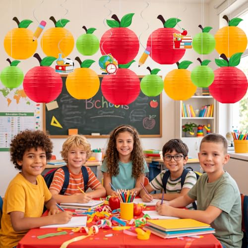 Image of 20Pcs Back to School Decorations Apple-Shaped Paper Lanterns Hanging Swirls Classroom First Day of School Fruit Fall Party Home Decor