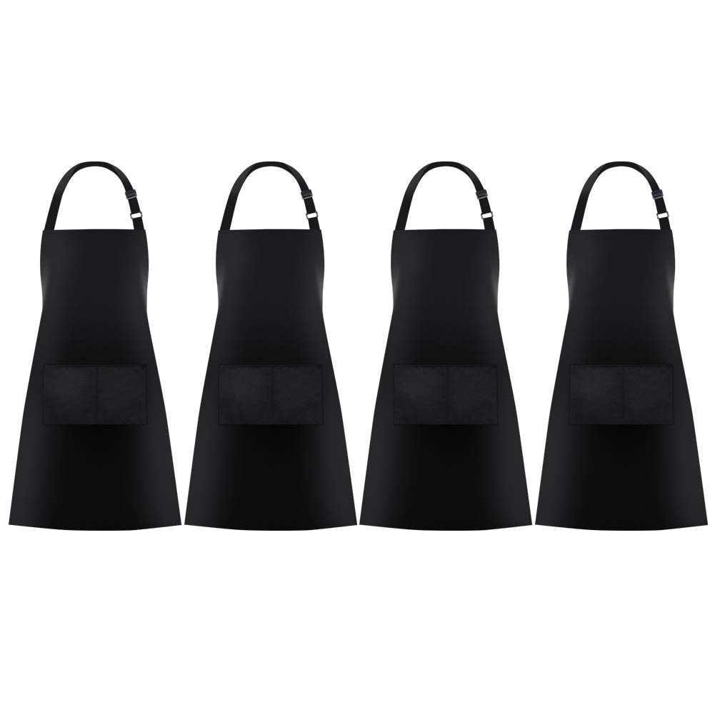 Jubatus 4 Pack Bib Aprons with 2 Pockets Cooking Chef Kitchen Apron for Women Men Black