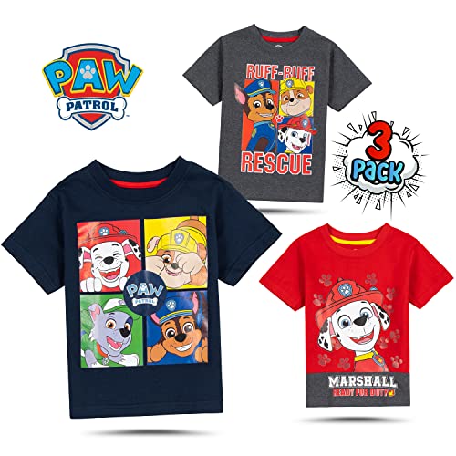 Paw Patrol 3 Pack Boy's Graphic Tees, Cute Short Sleeve T-Shirts for Boys Pack of 32
