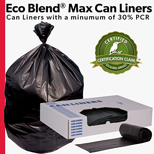 Image of Eco-Blend Max 40-45 Gallon Can Liner by Heritage Bag Co. (150 Pack) 40 inchx46 inch 0.8mil Black. Made with 30% PCR
