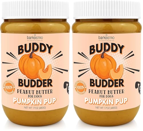 Image of BUDDY BUDDER Pumpkin Pup, 100% Natural Dog Peanut Butter, Healthy Peanut Butter Dog Treats, Made in USA, (17oz Jars) (Pack of 2)