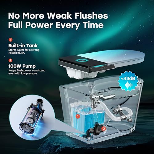 Inodoro inteligente HOROW X70 con bidé integrado, apertura y cierre automático, descarga automática, escudo de espuma, altura ADA, asiento alargado y calefactado, agua tibia instantánea, descarga sin energía miniatura 3