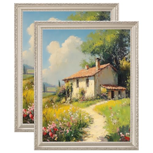 Image of eletecpro 11x14 Vintage Picture Frame, Glass Cover, Silver Beige, 2-Pack | Display Photo 8x10 with Mat or 11x14 without, Horizontal or Vertical, Tabletop or Wall Decor
