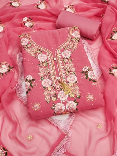 Image of Women's Georgette Embroidery Work Unstitched Dress Material