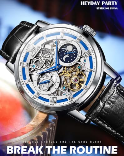 Image of OLEVS Mens Automatic Watches Self-Winding Starry Sky Diamond Skeleton Luxury Wrist Watch Waterproof Luminous