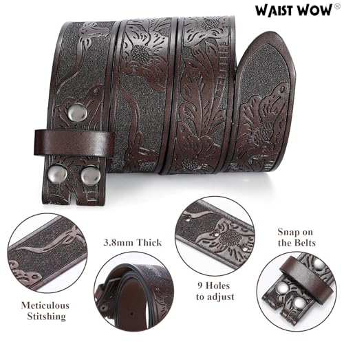 Western Cowboy Belt for Men Women Cowgirl Leather Belt for Jeans Bull Buckle Belt Floral-Engraved Mexican Belts3