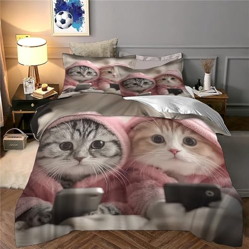 Parure de lit chat 3D microfbre 260x220 cm avec housse de couette et taies pour lit Super King - 6