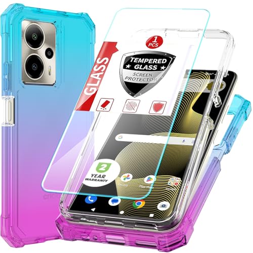 for Cricket Outlast 5G 2024/AT&T Motivate Pro 5G 3-in-1 Phone Case with Screen Protector for Outlast 5G 2024 Case Full Body Protection Hard PC Bumper & Silicone Back Military Grade Cover. (Rainbow)
