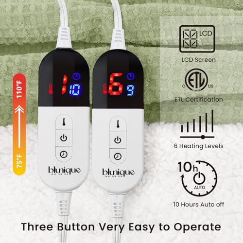 Blunique 230101ADSGKG Heated Blanket Electric Blanket King Waffle, 90X100 Inches Dual Controllers Sherpa Fleece Fast Heating Blanket 6 Heating Levels & 10 Hours Auto Off Etl Certification thumb #4