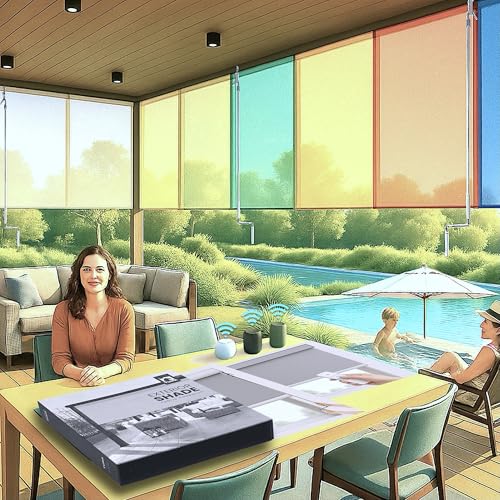 HIALDUO Customized Roller Shade Blinds, Manual Crank or Motorized, Made in USA, (Outdoor Design Fabric)