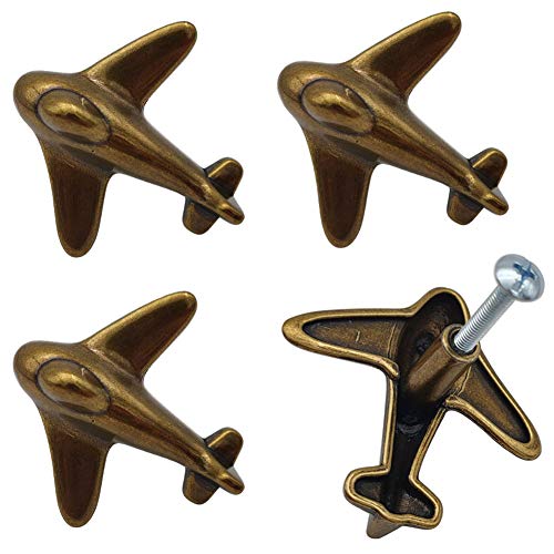 SCRTB 4 piezas oro Vintage Gabinete Avión Perilla de un solo agujero de avión Tirador de Hardware Decoración de Muebles para Cajón, Vestidor, Armarios Cocina Sala