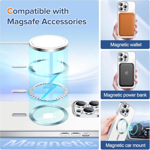 Image of VONZEE Electroplating Transparent Clear Logo Back Cover TPU Compatible with iPhone 13 Pro Max Case, Compatible with Magsafe, Full Body & Individual Camera Protection for Each Lens (Grey)