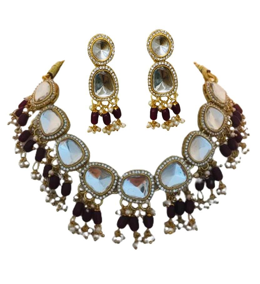 Sattyaki Gold Plated Traditional Kundan Choker Polki AD Diamond studded Stone Beades Necklace Set Matching Earrings For Women and Girls. (Sattyaki Red Moti Polki Necklace) (B0CY5L3B77) Amazon Price History, Amazon Price Tracker
