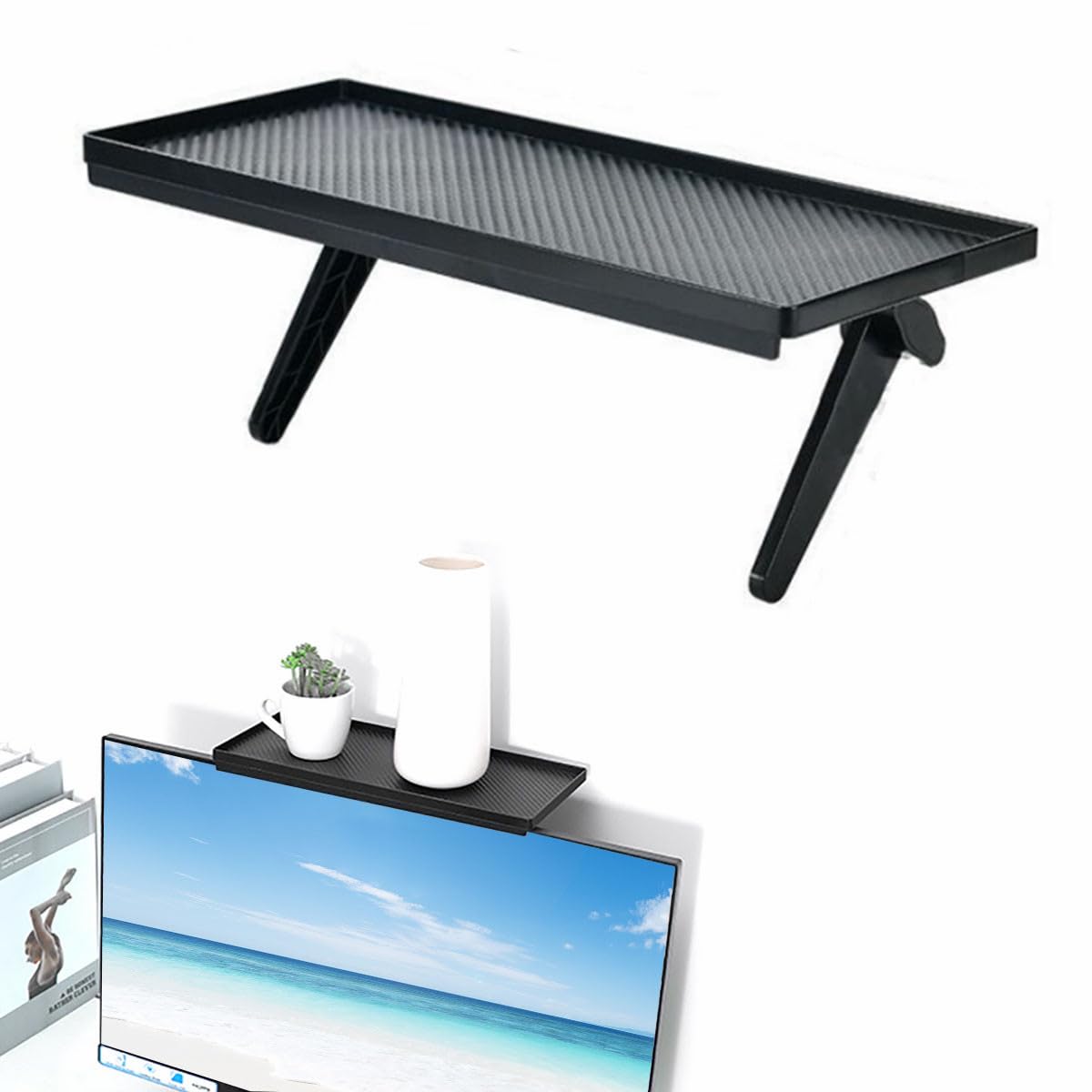 Mensola Superior TV, Mensola TV per Archiviazione, Supporto di Montaggio per TV Computer Cavo Box Altoparlanti Telecomando per Dispositivi Multimedia Streaming (nero)