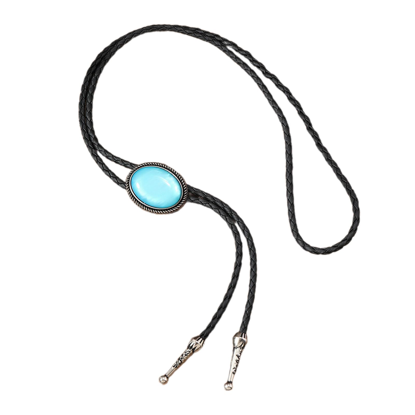 Gmbylby Unisex Sky Blue Braided Shoestring Bolo Tie With Large Gemstones Charm Cowboy Necktie Necklace Country Cowboy