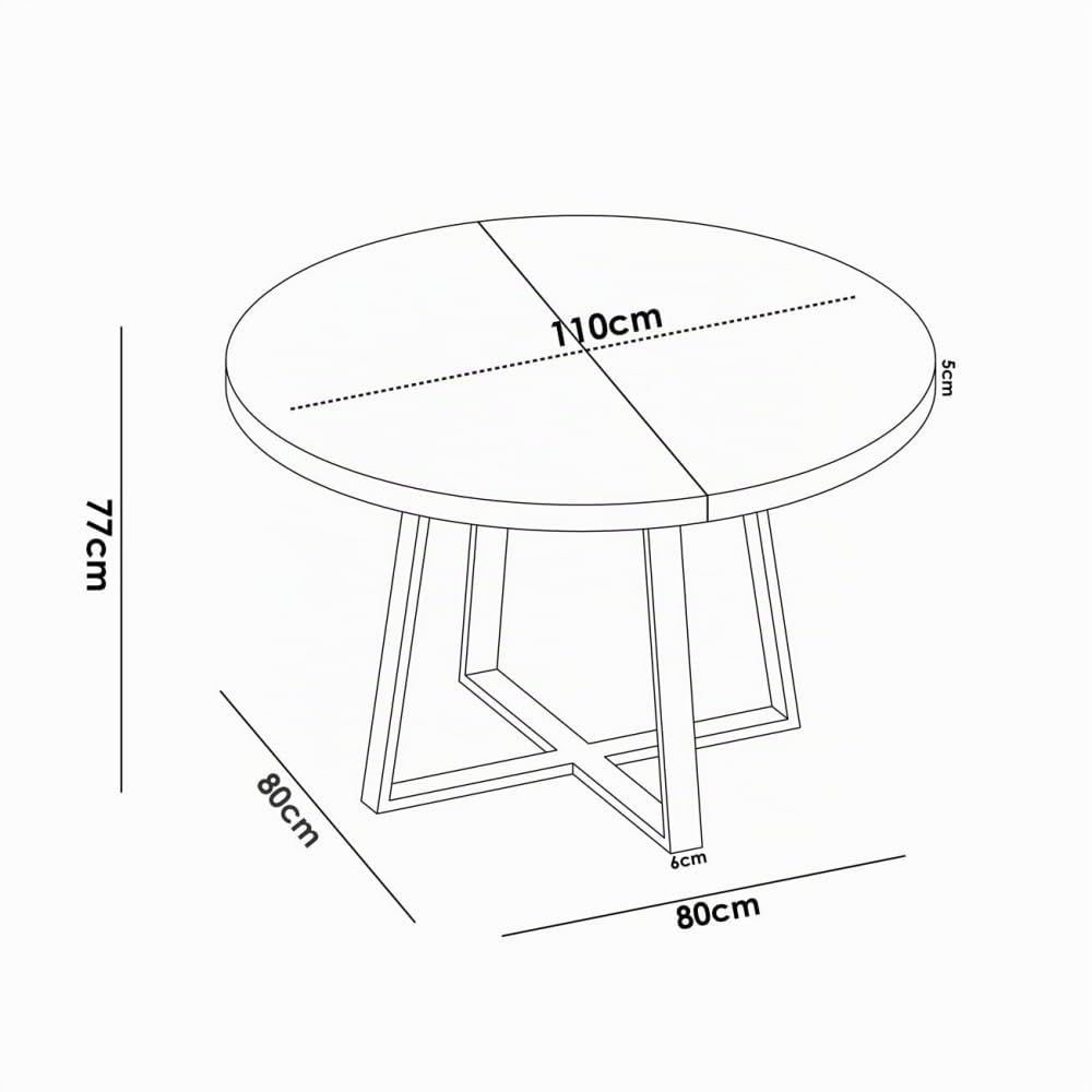 Mesa DE Comedor Redonda Extensible DISEÑO Industrial Edison, Nordic, 110 x 110 x 77 cm, Mesa de Comedor o Cocina Estilo Industrial Extensible