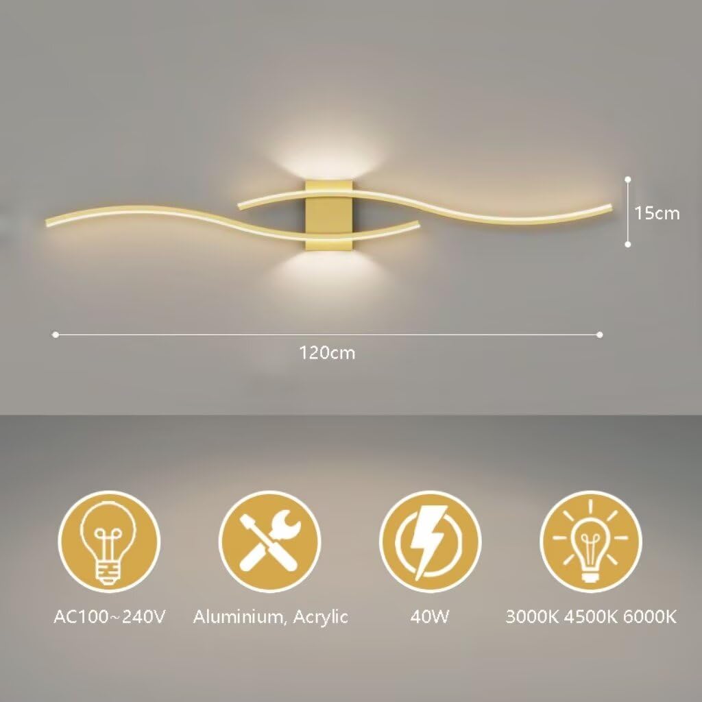 Nowoczesny kinkiet ścienny LED 120 cm oświetlenie w górę w dół ściemniana aluminiowa oprawa w 3 kolorach stylowy złoty design do salonu sypialni przedpokoju współczesna dekoracja domu