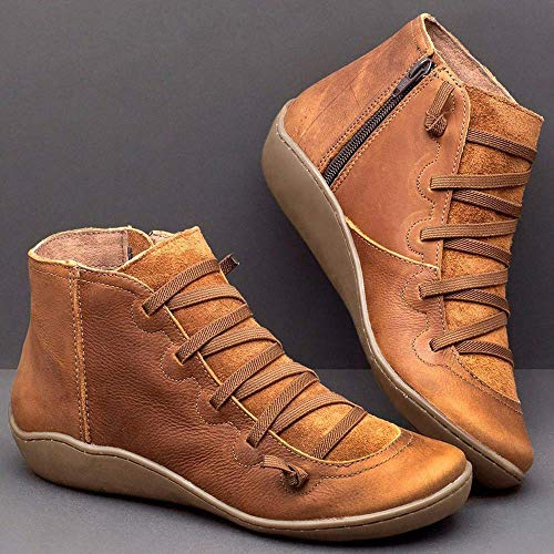 Ru Sweet Women's Arch Support Boots Comfy Lace Up Flat Heel Ankle Booties3