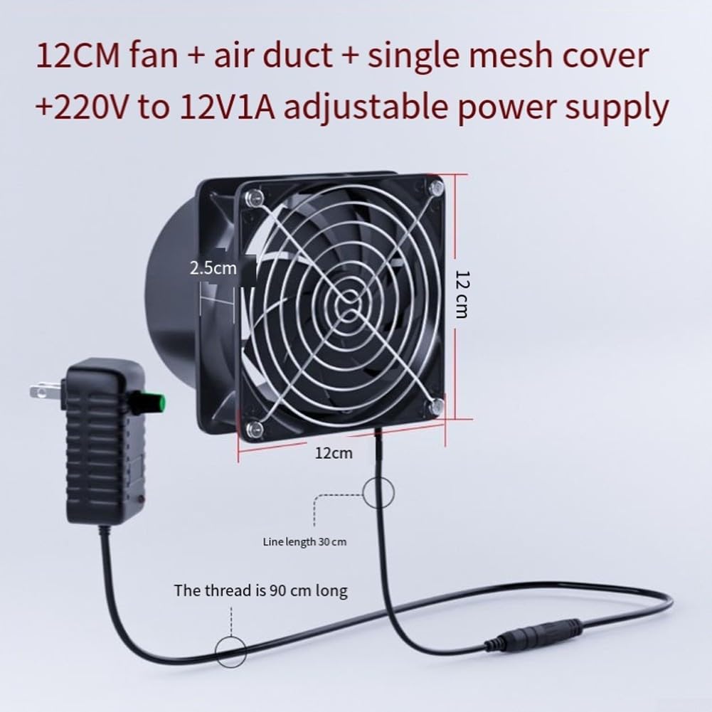 12V DC Exhaust Fan,120Mm 6100RPM Dual Ball Bearings Air Extractor with Adjustable Bracket for Soldering Moxibustion Removal