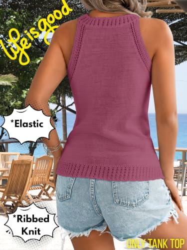 Image of ChiaoLezhee Women's Summer Knit Tank Tops, Racerback High Neck Lightweight Sweater Vest, Dressy Casual Outfits