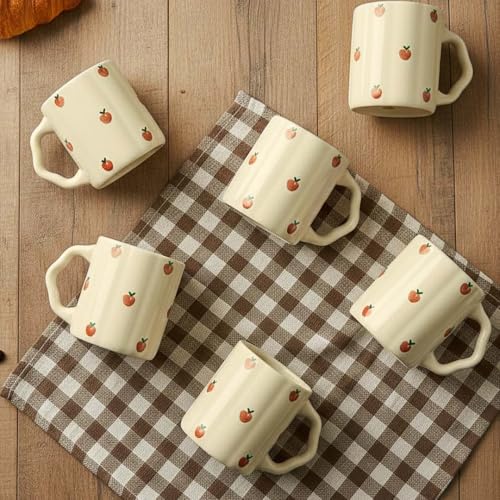 Image of The Earth Store Cream Apple Coffee Mug - 300ML Ceramic Coffee Mugs Set of 6 | Microwave & Dishwasher Safe Mugs for Gift | Home | Office | Restaurant | Daily Use