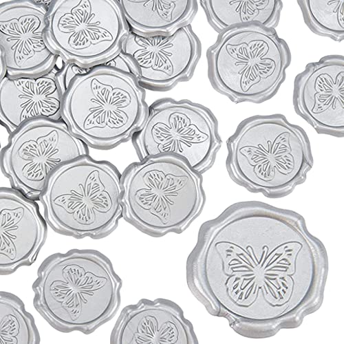 Craspire Butterfly Wax Seal Stickers Silver 25Pcs Adhesive Wax Seals Decorative Stamp Stickers Envelope Stickers Silver For Decor Wedding Invitation Envelopes Craft Scrapbook Party Gift #TOP5