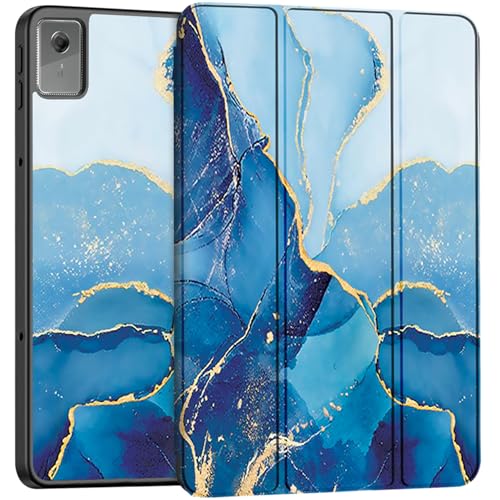 Image of Robustrion Cover for Lenovo Idea Tab Plus 12.1 inch Cover Case with [Pencil Holder], Trifold Cover Case for Lenovo Idea Tab Plus Tablet Cover [Auto Sleep Wake Support] - Marble Blue