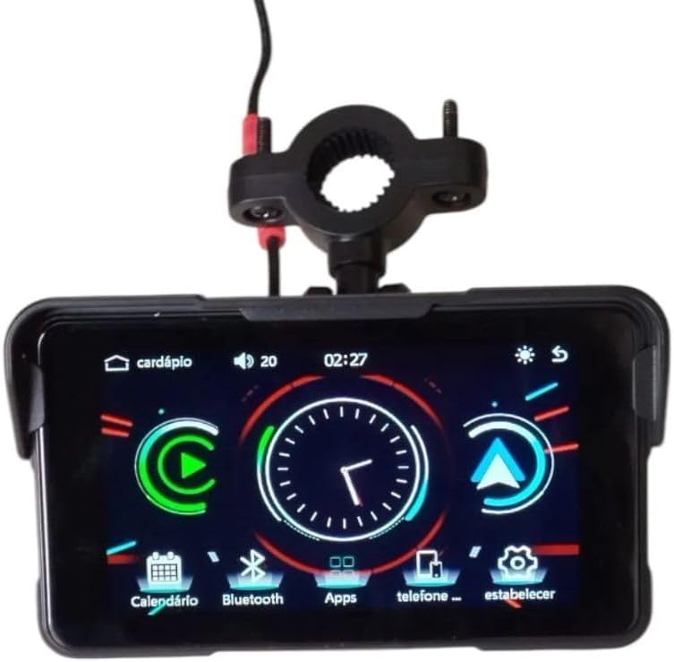 Front view of ACM M05 Multimedia Center display showing various icons and clock