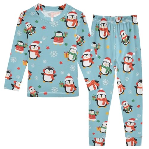 Pajama Sets Long Sleeve Christmas Penguins with Snowflake Soft Comfy Sleepwear 2 Piece PJS 3-8T