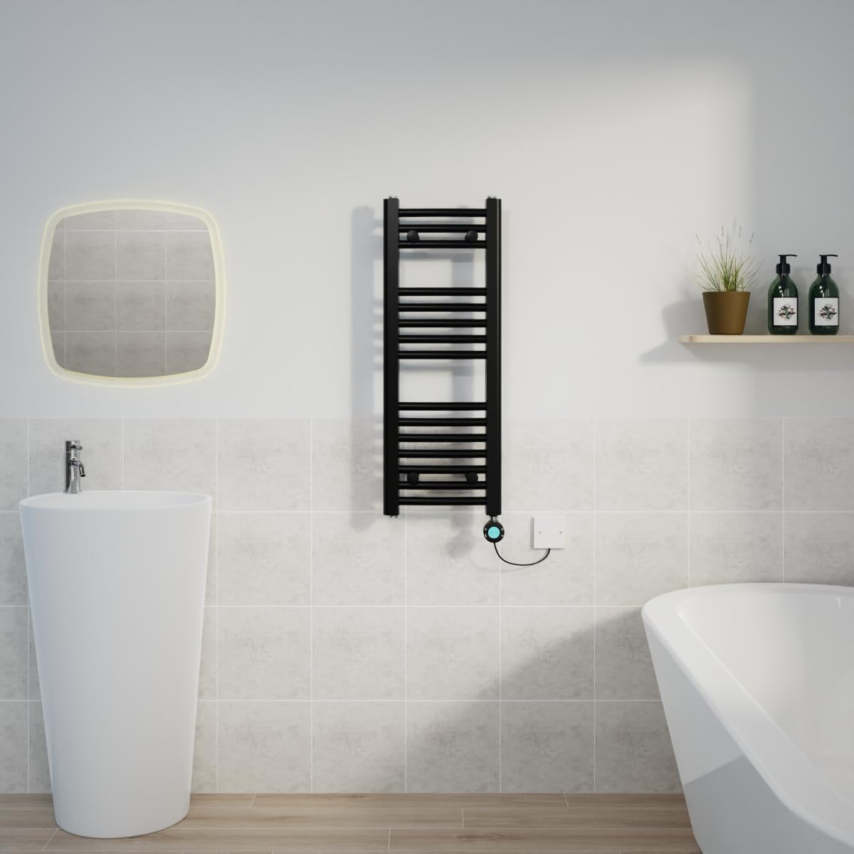 Warmehaus Electric Heated Towel Rail Curved Black Thermostatic Bathroom Towel Radiator with Timer Prefilled - 800x300mm 400W