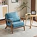 VINGLI Solid Wood Wide Armrests Accent Chair,Upholstered Mid Century Modern Chair with Pillow,Comfy Reading Chair Farmhouse Arm Chair,Chairs Living Room,Bedroom,Guest Room,Linen Fabric,Navy Blue