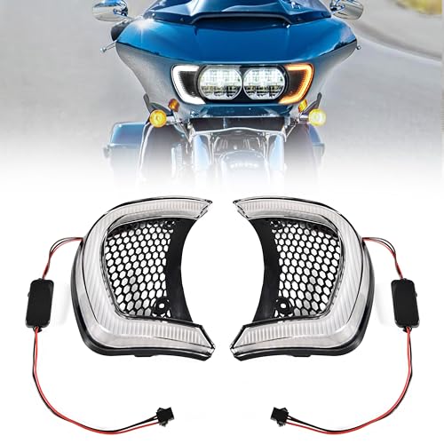 VEISUTOR Motorcycle Headlight Vent Accent LED Turn Signal Indicator Side Lights Lamp for Harley Road Glide FLTRX Special FLTRXS CVO Ultra FLTRU 2015-2024 Accessories (Clear Lens)