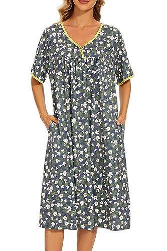 Image of AVIIER Nightgows for Women Soft Cotton Night Shirts Short Sleeve Sleepwear with Pockets