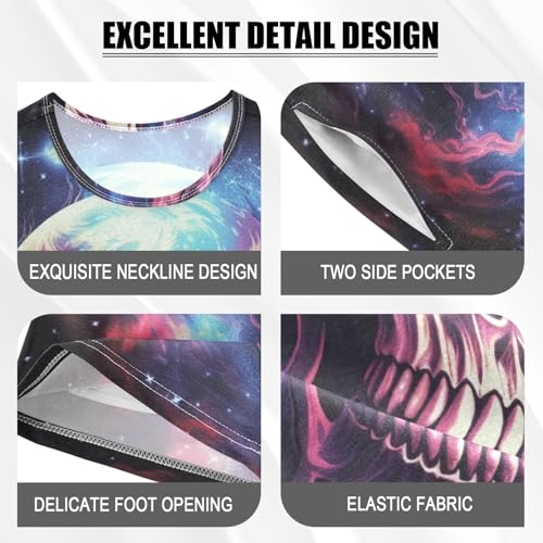 ALAZA Skull on Space Background Pajama Set Short Sleeve Sleepwear Soft Lounge Nightwear4