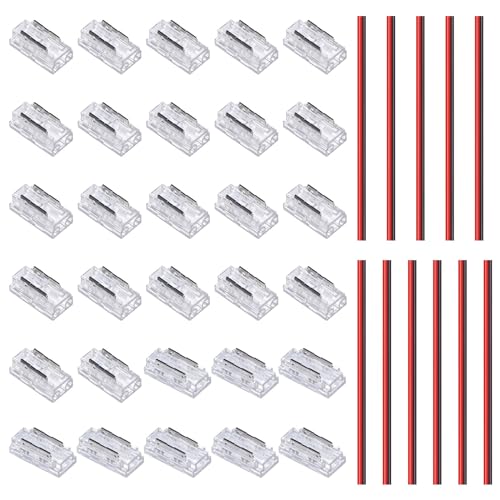 GOMING 5mm Width COB LED Strip Connector Kit 2Pin 22Pcs Strip to Wire Transparent Gapless Connectors 8Pcs Strip to Strip Connectors 11Pcs 15cm Extension Wires for 5mm COB LED Strip