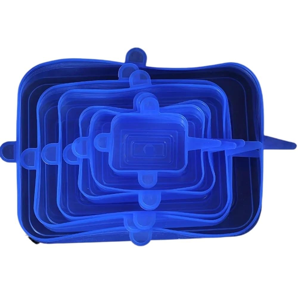 3Sets Multifunctional Stretchable Silicone Cling Cover - Fruit & Vegetable Seal For Refrigerator Wrap for Bowls Jars(Blue square)