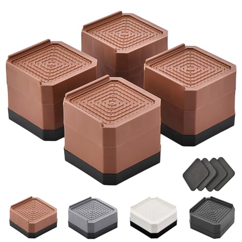 Image of EclatBain Adjustable Bed Risers 3&4.3 Inch, 4000 lbs, 4 Pack Brown