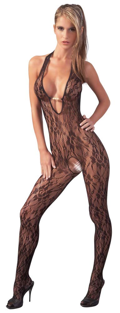 NO:XQSE Lace Halterneck Catsuit with Beads - Black - S/M