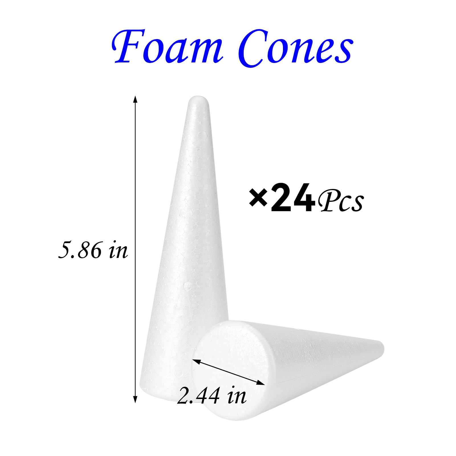 YURN Craft 24 Pack Foam Cones for Crafts, Foam Trees Cones, 2.44×5.86 in Cones Shaped Foam for Christmas Decorations, Gnomes, and DIY Art Projects.