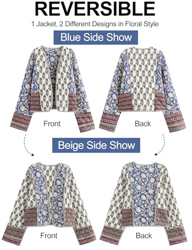 Flygo Women Cropped Puffer Jacket Cardigan Floral Printed Quilted Coats Lightweight Open Front Crop Padded Down Jackets4