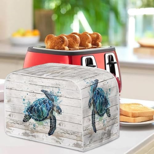 Image of Talayituse Watercolor Turtle Wood Print Toaster Cover 2 Slice Wide Slot, Lightweight Dust Protection Washable Bread Maker Cover