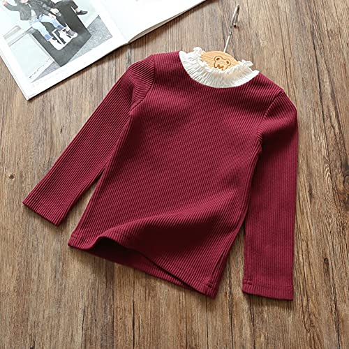 Image of Toddler Girls Long Sleeve Cotton Tee Shirts Ruffle Lace Mock Turtleneck Basic Blouse Outfit Tops