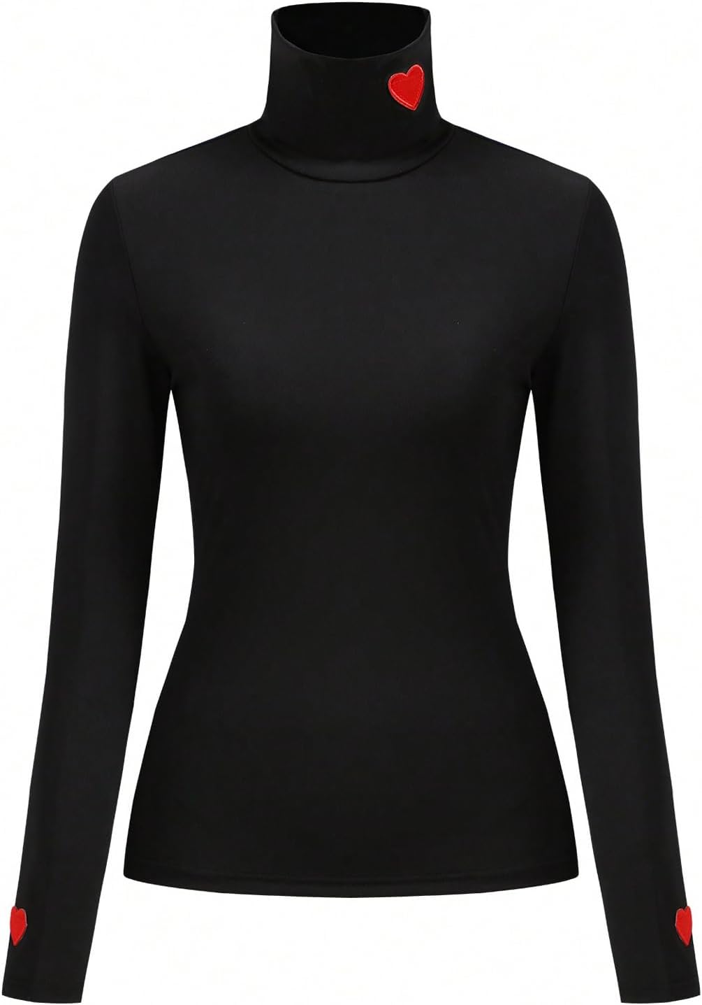 SOLY HUX Women's High Neck T Shirts Long Sleeve Heart Embroidery Fitted Tee Tops Fall Clothes - Image 3