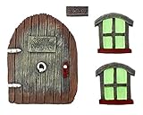 Cornucopia Fairy Garden Door and Windows Set (4-Piece Set); for Trees, Yard Art, Ornaments, and...
