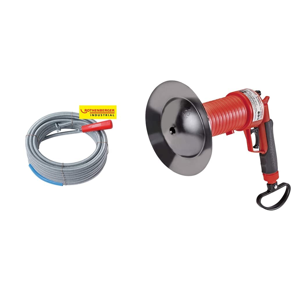 Abflussreiniger Spirale mit Rückholbohrer 10,0 m - 072986E & Pressluft Rohrreiniger inkl. 4 Gummiadapter, Rohr frei in Bad, Küche, WC. Reinigung mit Luftdruck - 150000006