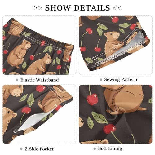 Capybaras and Cherry Short Pajama Pants Bottoms Soft Sleepwear with Pockets3