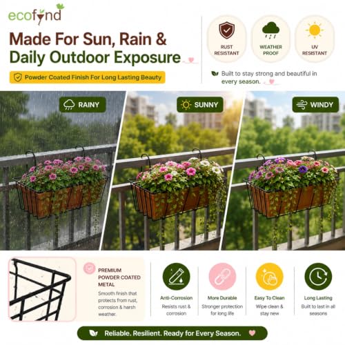 Image of ecofynd 2 Pack 16 Inches Metal Hanging Flower Pot Stand For Railing Planters, Gamla Stand Pot Holder for Balcony Decoration Items Outdoor, Plant Stands for Balcony, Flower Pot Stand Indoor (PS054-BLK)