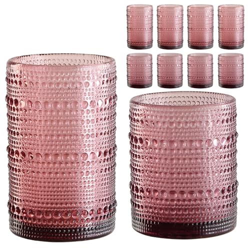 Image of ZMOWIPDL 12oz & 15oz Hobnail Drinking Glasses,Purple Glass Cups Set of 8
