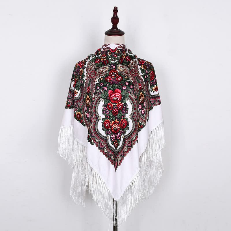 Women's Scarf Shawl Wrap Russian Babushka Traditional Retro Ukraine Style Printed tassels Square Scarfs(51inx51in)2